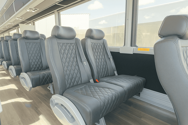 interior of Raleigh Minibus Company charter bus