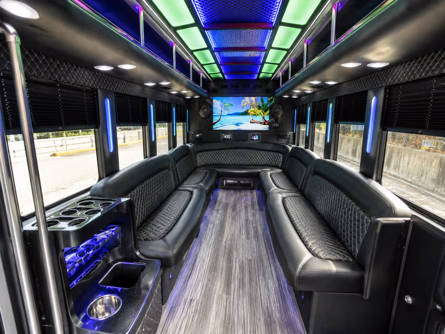 raleigh 18 passenger party bus inside